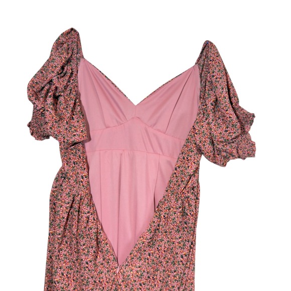 PinkBlush Floral Maxi Dress M Puff Sleeve Sweetheart Tiered Milkmaid Soft Girl - Picture 7 of 13